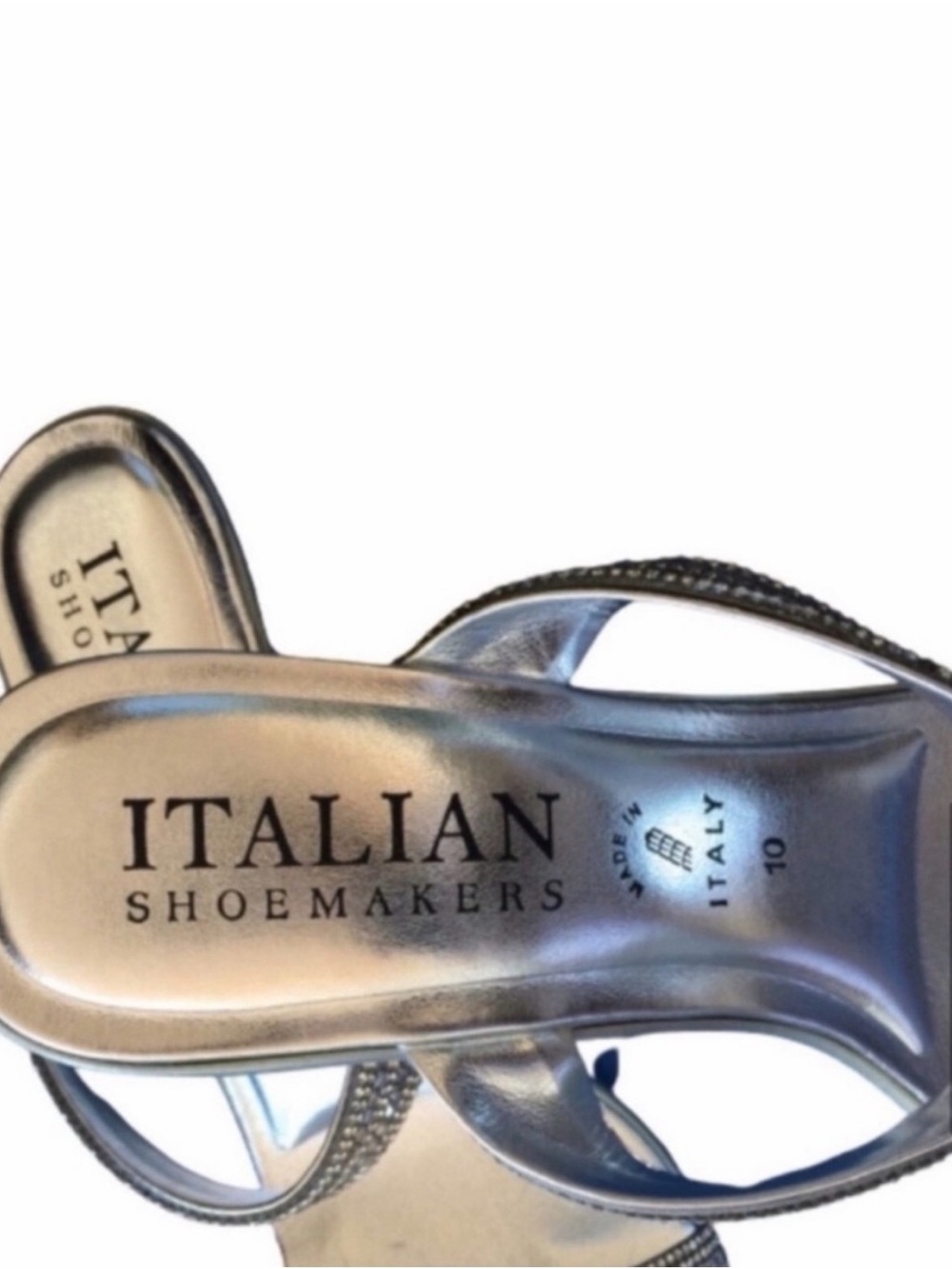 ITALIAN SHOEMAKERS Mule Heels Silver Rhinestone Fabiola Wedding Prom Sandals 10M - Picture 10 of 16